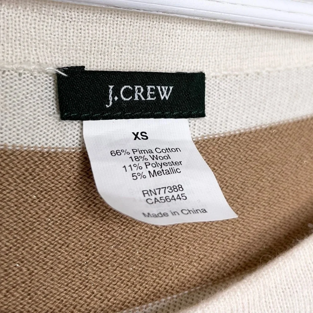 J. Crew Wool‎ Blend Roll Button Long Sleeve Top Striped Gold Shimmer White XS